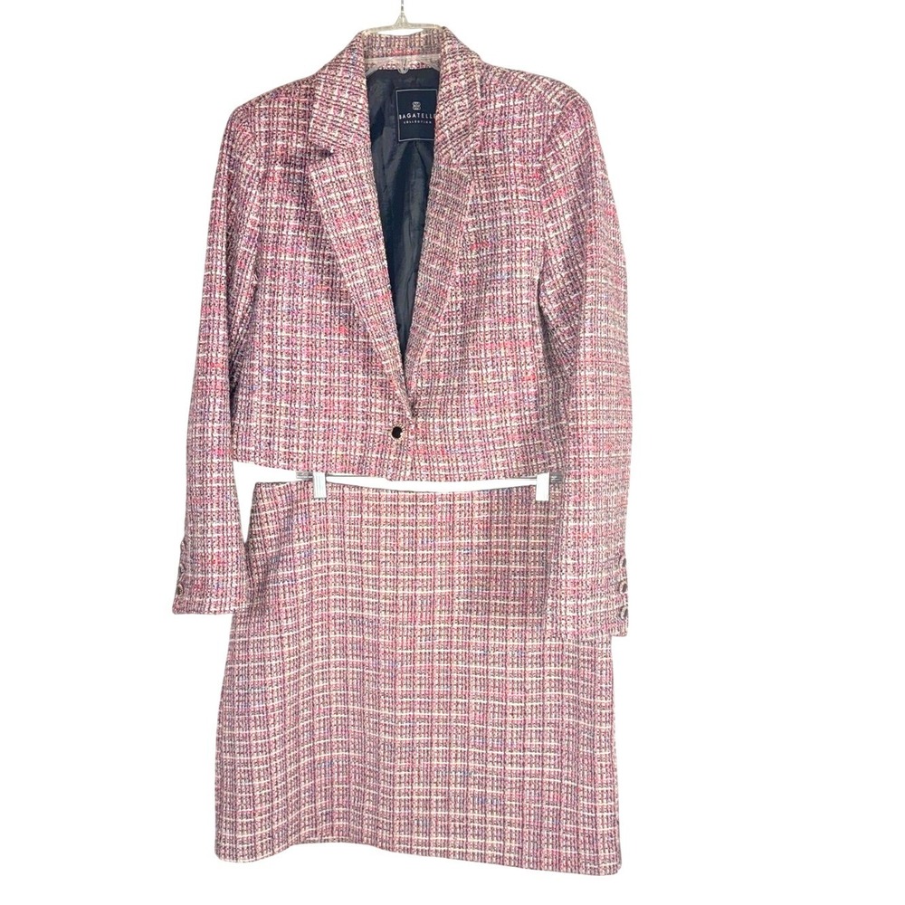 Bagatelle Collection Pink Tweed Cropped Jacket & Skirt Set Size Large